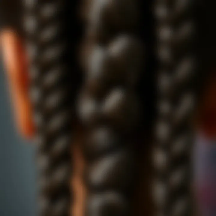 Close-up of intricate passion twist braiding technique