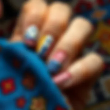 Elegant Presentation of Nail Wraps with Cultural Motifs Elegant presentation of nail wraps with cultural motifs and colors