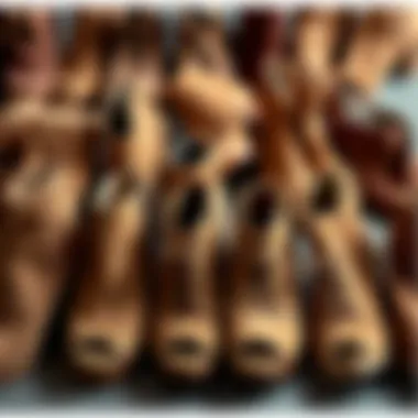 A variety of camel-colored booties arranged aesthetically.