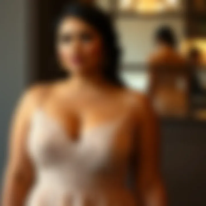 Elegant Lace Detailing in Plus-Size Champagne Dress Elegant champagne formal dress with intricate lace detailing