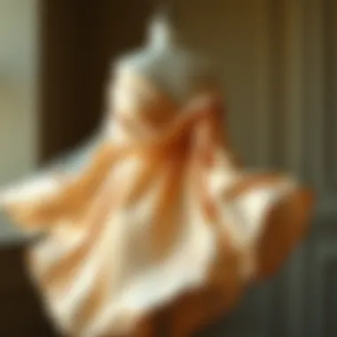 Flowy Silhouette of Plus-Size Champagne Dress Flowy champagne dress draped on a mannequin showcasing its silhouette