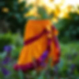 A vibrant plus size ribbon skirt displayed in a natural setting, highlighting its intricate design.