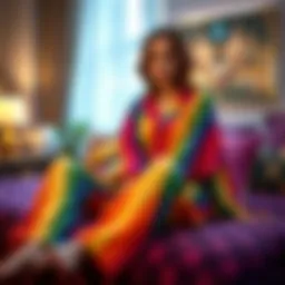Vibrant rainbow pajama set on a stylish display