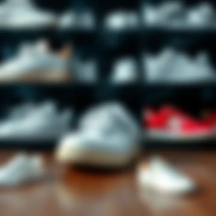 A collage of different models of white skateboarding shoes from various brands