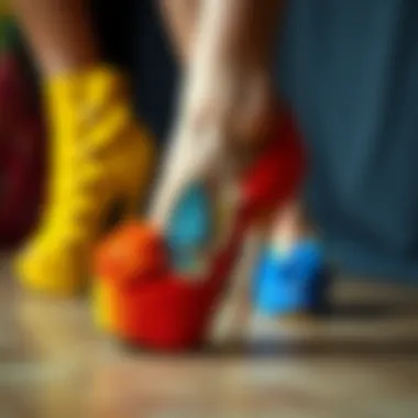 Vibrant Expressions in Footwear An array of summer fantasy heels showcasing vibrant colors and artistic designs