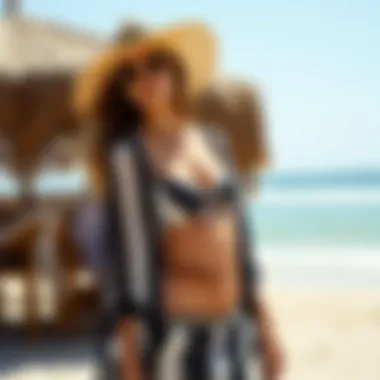 Chic Beachwear with Cover-Up Chic beachwear ensemble with a lightweight cover-up