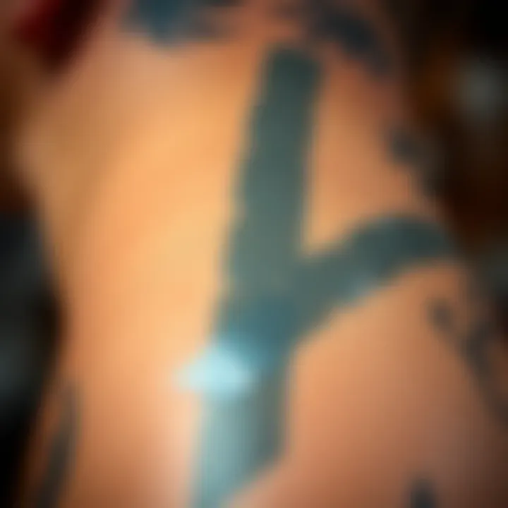 Close-up of a creative design where flaw concealing tape enhances tattoo visibility.