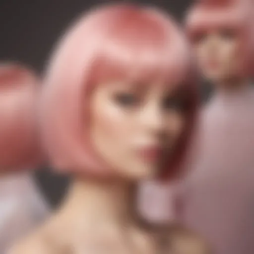 A chic pale pink wig styled elegantly on a mannequin.