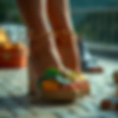 Natural Materials in Bohemian Footwear A vibrant assortment of bohemian heels made from natural materials