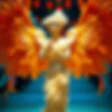 Elegant feather wings in a vibrant costume display