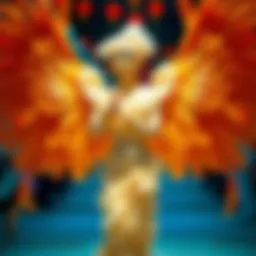 Elegant feather wings in a vibrant costume display