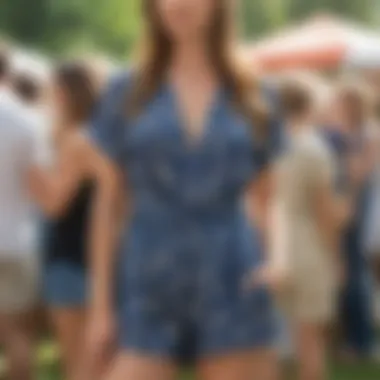 Loose Fitting Romper at a Summer Event Fashionable loose fitting romper showcased during a summer outdoor event