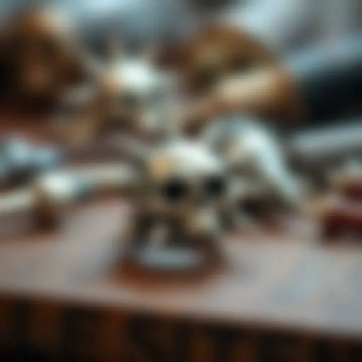 Close-up of materials used in crafting spiked skull rings