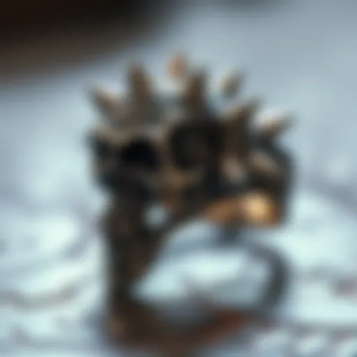 Intricate design of a spiked skull ring