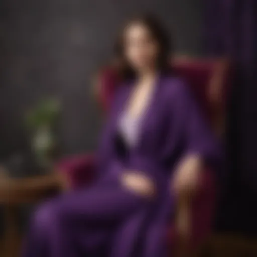 Elegant long purple cardigan draped on a vintage chair