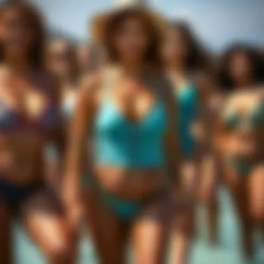 Celebrating Body Positivity in Swimwear A diverse group of models in swimsuits promoting body positivity