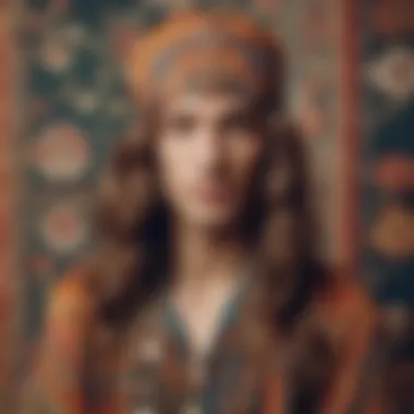 Historical and Contemporary Hippie Fashion A vibrant collage of historical hippie fashion trends and contemporary interpretations
