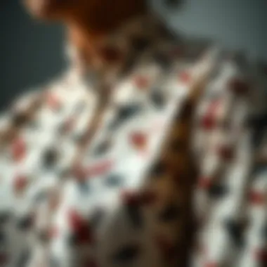 Intricate Bird Patterns A close-up view of the intricate bird patterns on a blouse