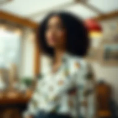 Sustainable Materials in Fashion Sustainable materials used in making the bird print blouse displayed aesthetically