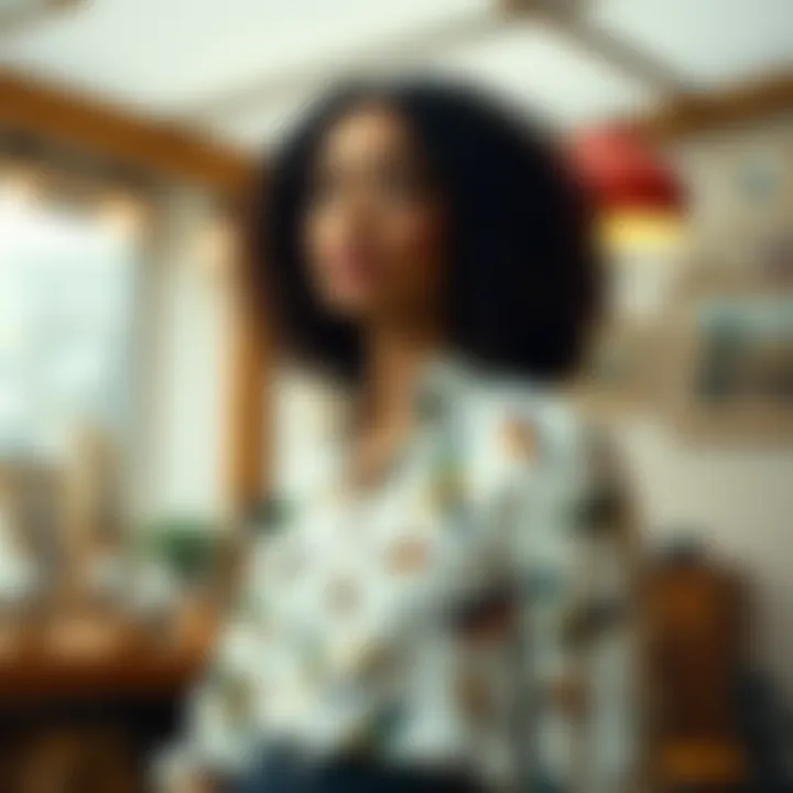 Sustainable Materials in Fashion Sustainable materials used in making the bird print blouse displayed aesthetically