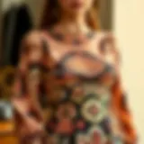 Elegant blouse skirt set showcasing intricate patterns and textures