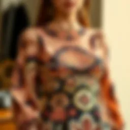 Elegant blouse skirt set showcasing intricate patterns and textures