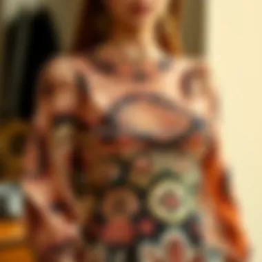 Elegant blouse skirt set showcasing intricate patterns and textures