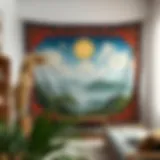 Serene Landscape Tapestry An ornate spiritual wall tapestry depicting a serene landscape.