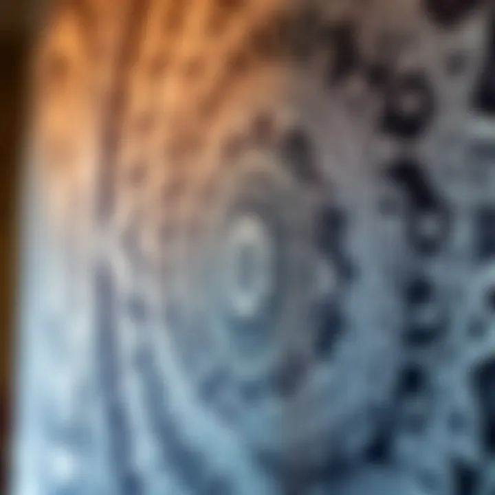 Intricate Patterns of Spiritual Art Close-up of intricate patterns in a spiritual wall tapestry.