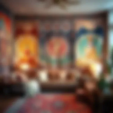 Diverse Themes in Tapestries A collection of spiritual wall tapestries showcasing various themes.