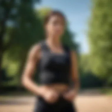Practical Application in Fitness Person wearing a discrete weighted vest during an outdoor workout, demonstrating practical application
