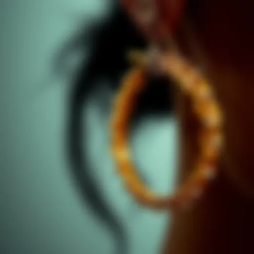 Close-up of 18 gauge hoop earrings showcasing intricate design details