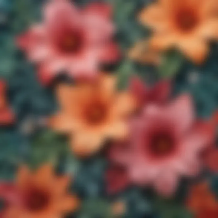 Close-up of floral patterns on a tankini fabric, showcasing intricate designs