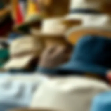 Diverse Styles and Materials of Full Brim Fishing Hats A variety of full brim fishing hats displayed in different styles and materials