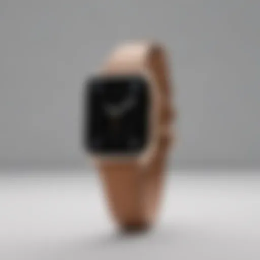 A sleek minimalist Apple Watch band showcased against a modern backdrop