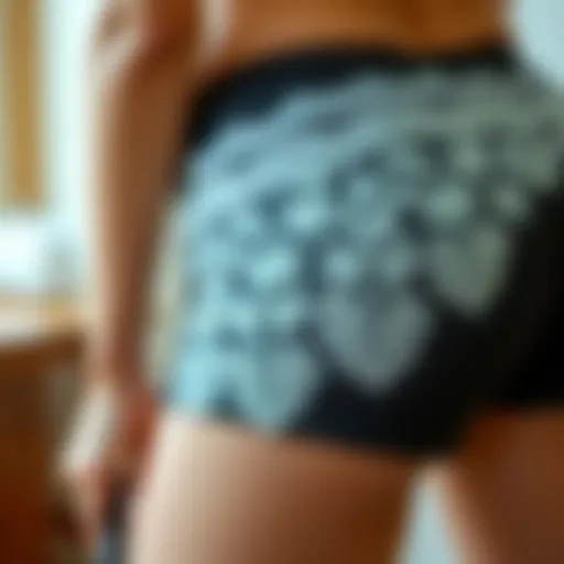 Detailed view of lace trim on biker shorts