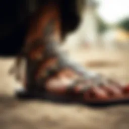 Detail of a gladiator sandal showcasing intricate design