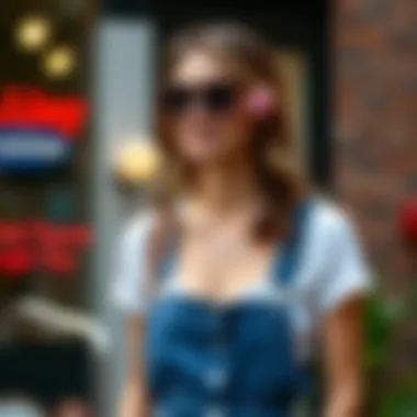Chic Styling Tips for Denim Overalls Fashion-forward styling of a long denim overall dress with accessories
