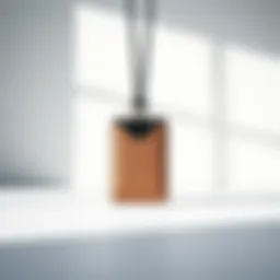 A stylish neck card holder displayed against a minimalist background