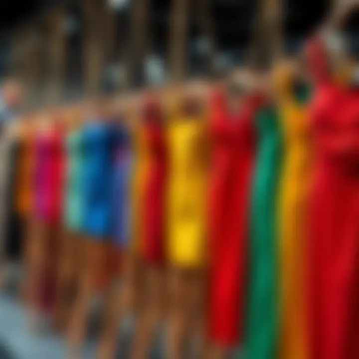 Colorful array of petite bodycon dresses on display