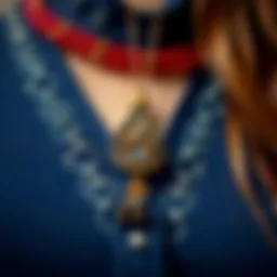 A close-up view of a handcrafted shoelace pendant showcasing intricate beadwork.