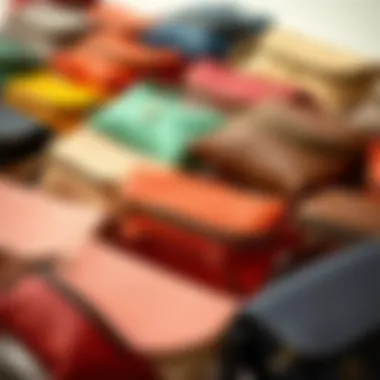 An array of small waist purses in various colors and textures.