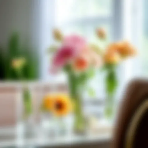 Elegant arrangement of 4 inch glass cylinder vases with flowers