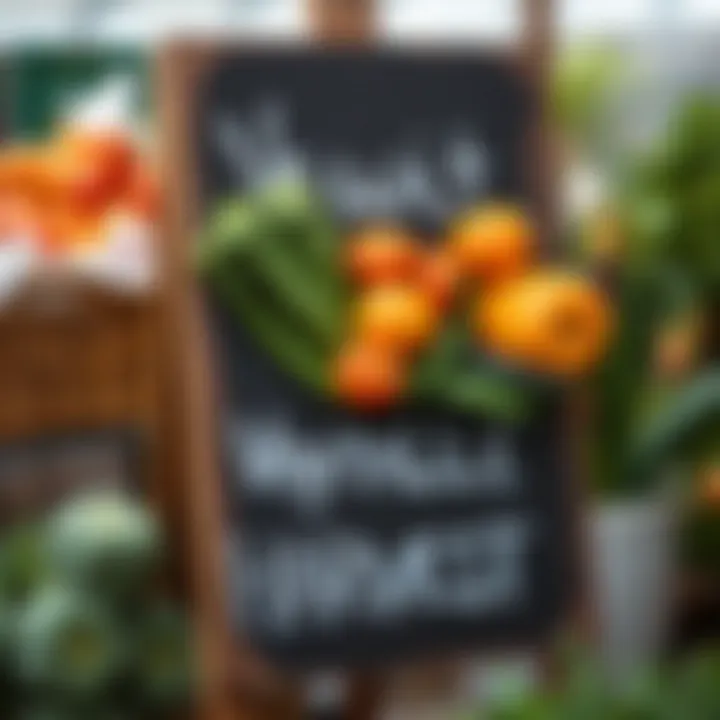 Chalkboard Sign for Seasonal Harvest Chalkboard sign displaying seasonal vegetable harvest