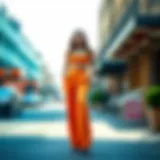 Fashionable two-piece matching set pants in a vibrant color