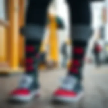 A trendy outfit showcasing anime socks as a fashion statement