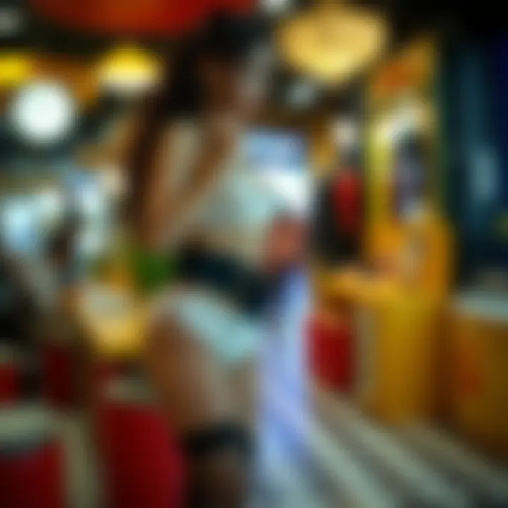 Seasonal fashion display featuring thigh high tights with garters in a vibrant setting