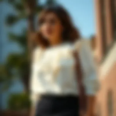 Fashionable outfit combination featuring a ruffle blouse