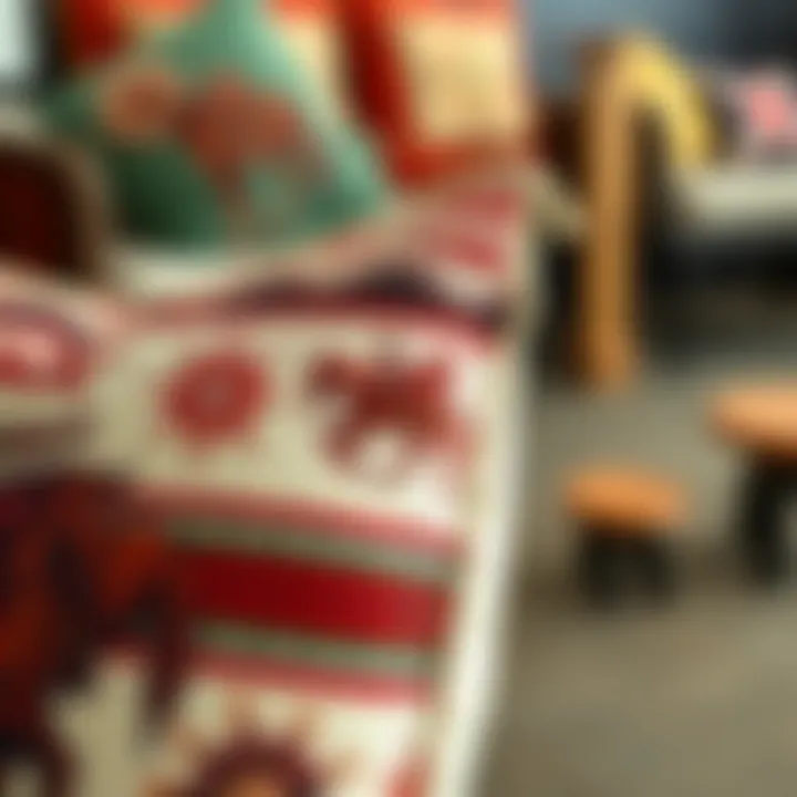 Close-up of a detailed western pattern on decorative pillows