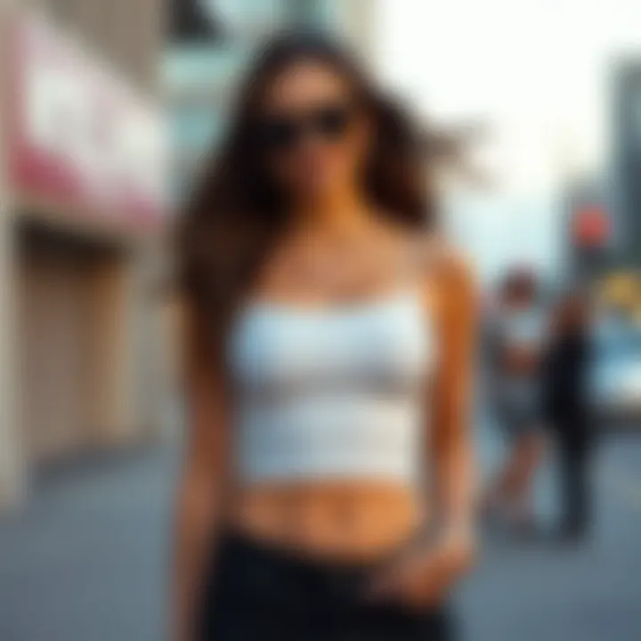 Fashionable outfit pairing biker shorts with a trendy top